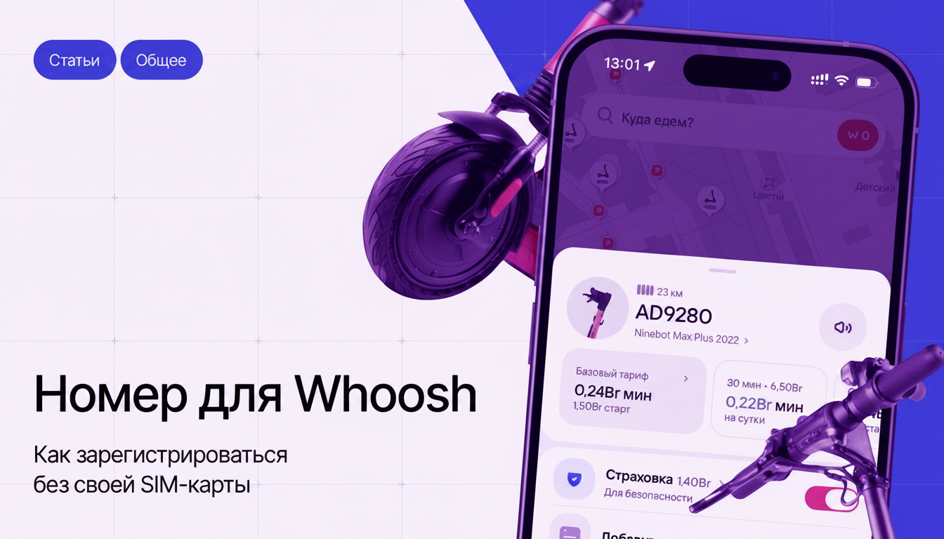 Скидка 30% на первые 3 поездки в Whoosh: регистрация по SMS через виртуальный номер.